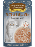 Влажный корм для кошек Деревенские лакомства Лосось с кальмаром в нежном желе, 70 г