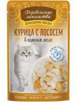 Влажный корм для кошек Деревенские лакомства Курица с лососем в нежном желе, 70 г