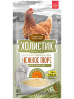 Лакомство для кошек Деревенские лакомства Холистик Премьер, нежное пюре со вкусом курицы, с икрой летучей рыбы, 4х10 г