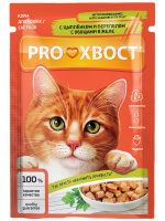 Корм влажный ProХвост цыпленок и перепел с овощами в желе для кошек, 85 г