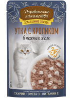 Влажный корм для кошек Деревенские лакомства Утка с кроликом в нежном желе, 70 г