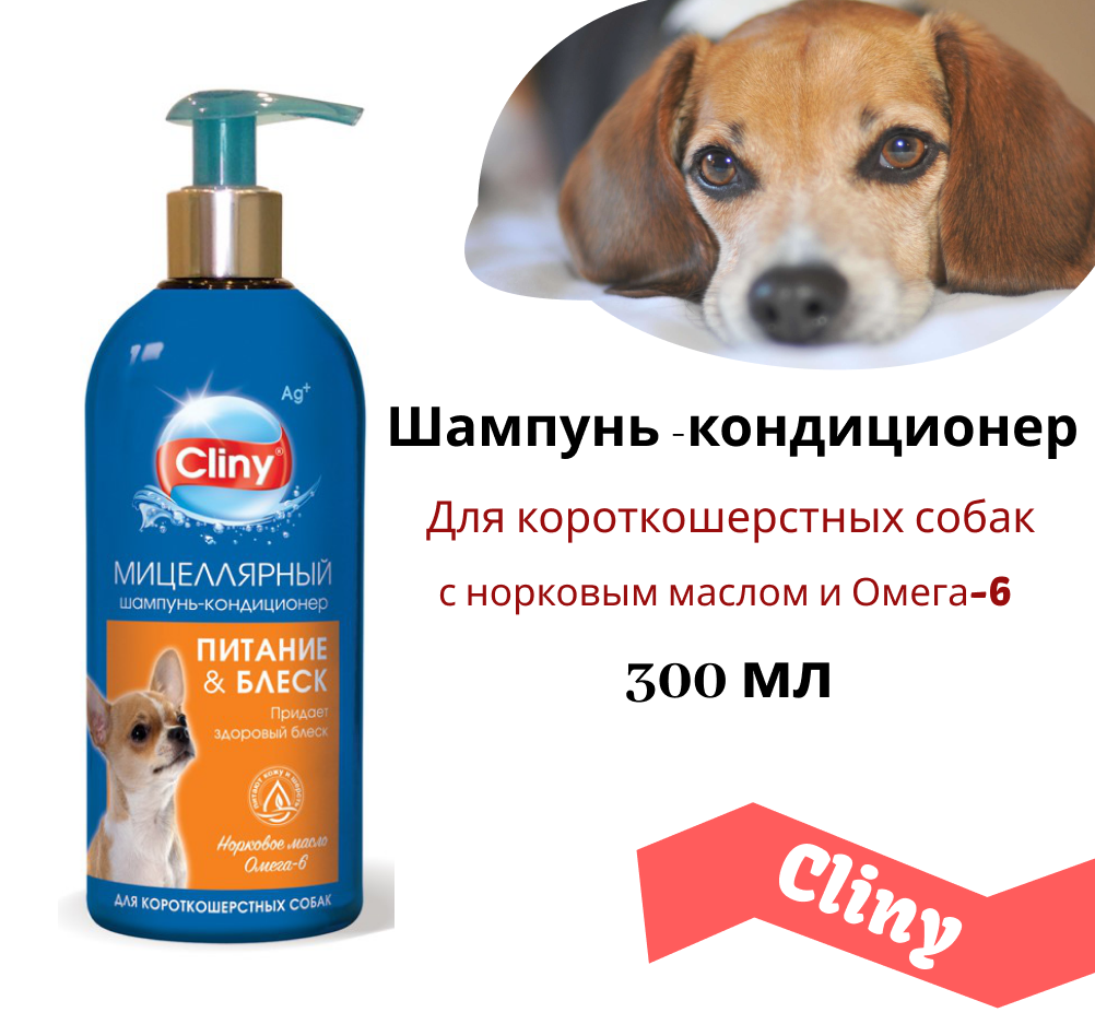 Cliny ® Шампунь-кондиционер для короткошерстных собак Питание и блеск, 300  мл купить по низкой цене с доставкой - БиоСтайл