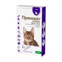 Противопаразитарный препарат KRKA Принокат кошки капли на холку для кошек более 4 кг, 1 пип. 0,8 мл