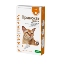 Противопаразитарный препарат KRKA Принокат кошки капли на холку для кошек до 4 кг и хорьков, 1 пип. 0,4 мл