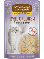 Влажный корм для кошек Деревенские лакомства Тунец с лососем в нежном желе, 70 г