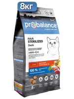 Probalance корм сухой д/кошек Adult Sterilized Duck для кастрированных и стерилизованных, утка, 8кг