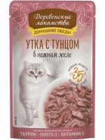 Влажный корм для кошек Деревенские лакомства Утка с тунцом в нежном желе, 70 г