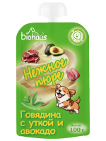 Лакомство для собак BIOHAUS Нежное пюре Говядина с уткой и авокадо, 100 г