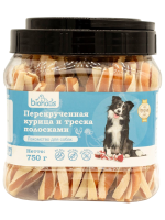 Лакомство для собак BIOHAUS Перекрученная курица и треска полосками, 750 г