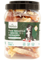 Лакомство для собак BIOHAUS Уши кроличьи с мясом цыпленка, 750 г