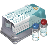 Вакцина Мультикан-6 против чумы, аденовирусных инфекций, парвовирусного, коронавирусного энтеритов и лептоспироза собак, 5 доз/упак