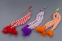 Игрушка-дразнилка WOGY для кошек Хвостики 45см мех, колокольчиком на палке l=40см с декором, микс 1 шт