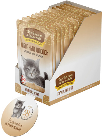фото Влажный корм Деревенские лакомства "Домашние обеды", отборный лосось, паштет для котят, 70 г