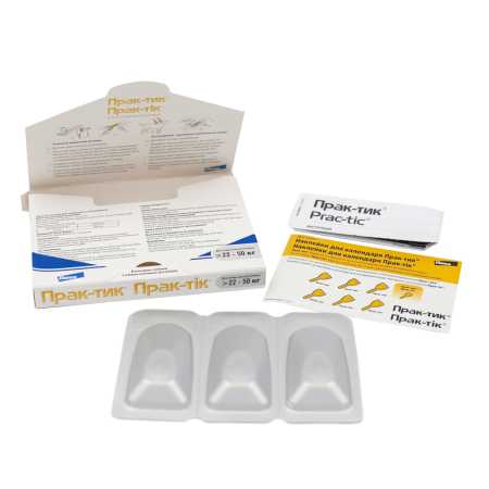 фото Препарат от клещей и блох Прак-тик ® капли для собак 22-50 кг. упак.3 пипетки
