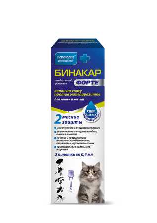 Пчелодар "Бинакар Форте" Капли на холку для кошек и котят упаковка, 2 пипетки