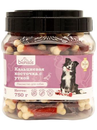 Лакомство для собак BIOHAUS Кальциевая косточка с уткой, 750 г