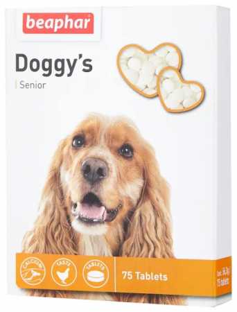 Кормовая добавка Beaphar "Doggys Senior" Витаминное лакомство для  собак от 7 лет, 75 таблеток