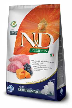 Сухой корм "Farmina N&D" для щенков и беременных и самок ягненок тыква черника пакет, 2,5 кг