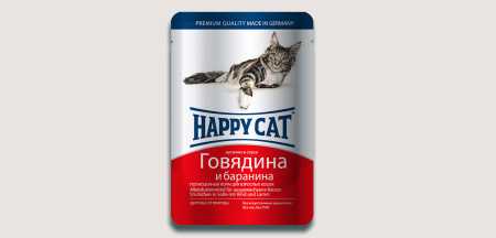 Паучи для  кошек Happy Cat говядина - баранина в соусе, 0,1 кг