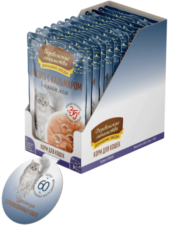 фото Влажный корм для кошек Деревенские лакомства Лосось с кальмаром в нежном желе, 70 г