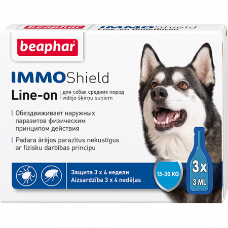 Капли от блох и клещей  Beaphar IMMO Shield  для средних  собак, 3 пипетки