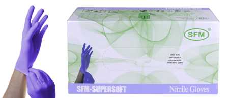 Перчатки нитриловые смотровые нестерильные фиолетово-голубые, размер S, SFM-SUPERSOFT 100 пар
