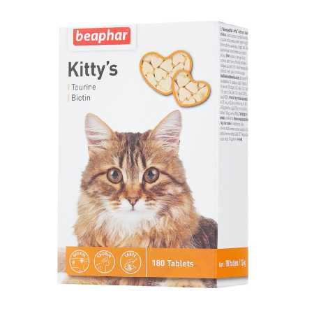 Кормовая добавка Beaphar "Kittys + Taurine-Biotin"для кошек с таурином и биотином, 180 таблеток