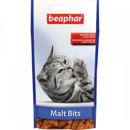 Лакомство для кошек Beaphar Подушечки Malt Bits для выведения шерсти из желудка с мальт-пастой, 35 г
