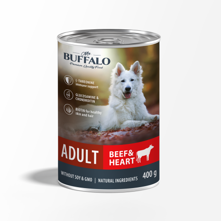 Влажный корм для собак Mr.Buffalo ADULT говядина и сердце, 400 г