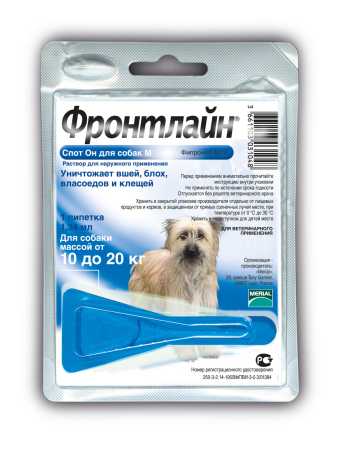 Фронтлайн Спот-он для собак 10-20 кг (M) для защиты от клещей, блох в форме капель