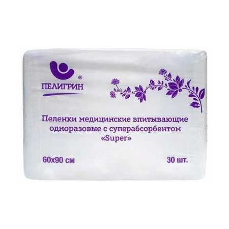 Пелигрин Пеленки впитывающие с суперабсорбентом 60х90см №30 Super (3 капли)