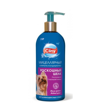 Cliny ® Шампунь-кондиционер распутывающий для длинношерстных собак Роскошный шелк, 300 мл.