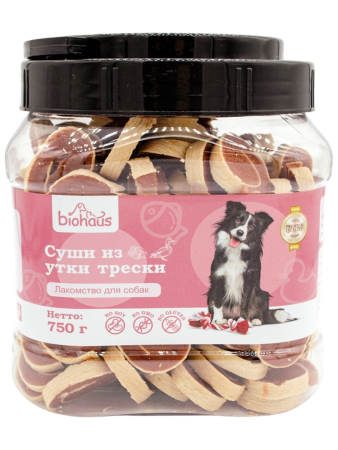 Лакомство для собак BIOHAUS Суши из утки и трески, 750 г