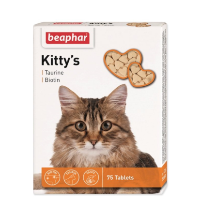 Кормовая добавка Beaphar "Kittys + Taurine-Biotin"для кошек с таурином и биотином, 75 таблеток