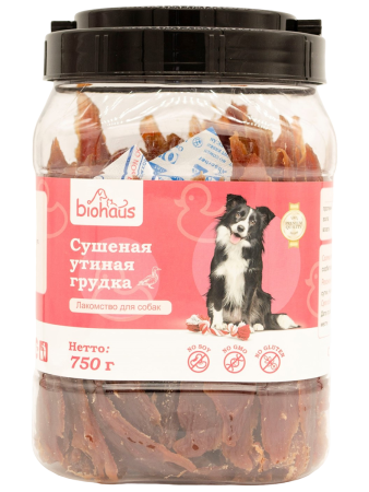 Лакомство для собак BIOHAUS Cушеная утиная грудка, 750 г