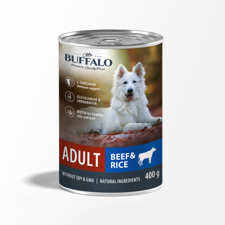 Влажный корм для собак Mr.Buffalo ADULT говядина с рисом, 400 г