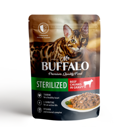 Влажный корм для кошек Mr.Buffalo STERILIZED пауч говядина в соусе, 85 г
