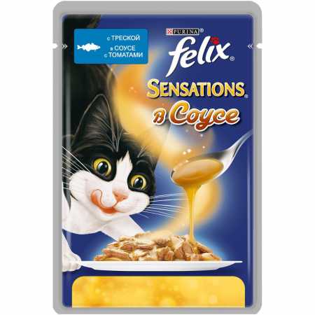 Felix Sensations пауч консервы для  кошек треска с томатами упак. 85 г.