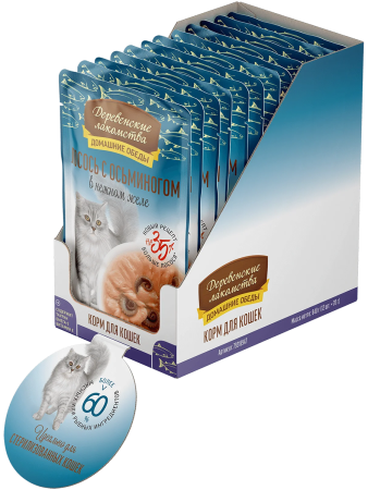 фото Влажный корм для кошек Деревенские лакомства Лосось с осьминогом в нежном желе, 70 г