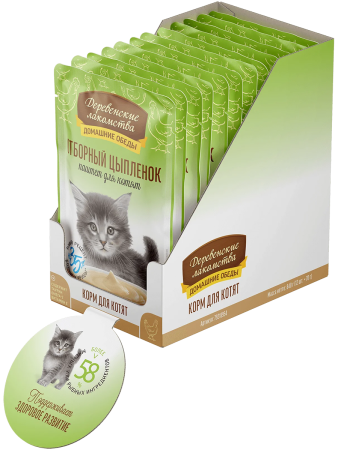 фото Влажный корм Деревенские лакомства "Домашние обеды", отборный цыпленок, паштет для котят, 70 г