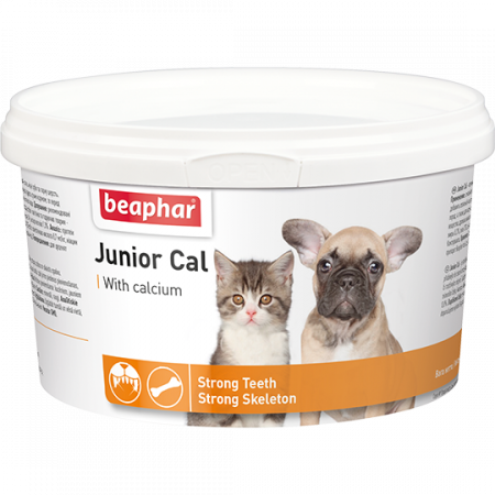 Кормовая добавка Beaphar "Junior Cal" Минеральная смесь  для котят и щенков банка, 200 гр