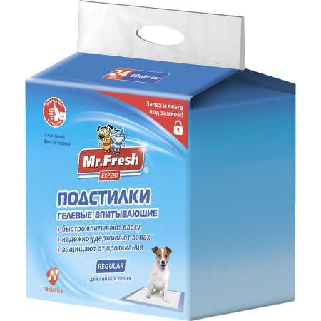 Одноразовые пеленки для животных Mr.Fresh Expert Regular гелевые впитывающие для собак и кошек 60х60, 24 шт