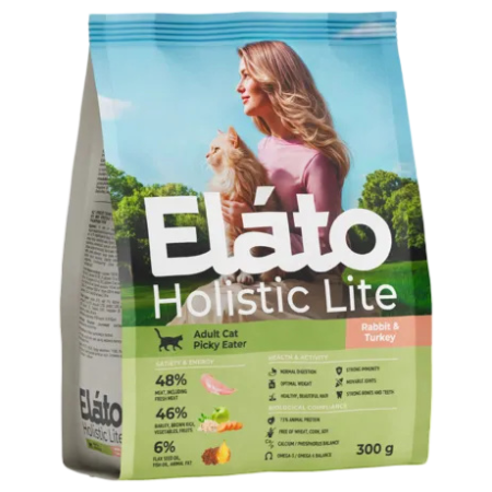 Корм Elato Holistic Lite для привередливых взрослых кошек, с кроликом и индейкой, 300 г