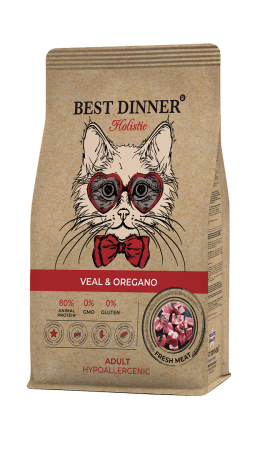Сухой корм для кошек Best Dinner Холистик Эдалт Гипоаллерг Телятина с Орегано,0,4 кг