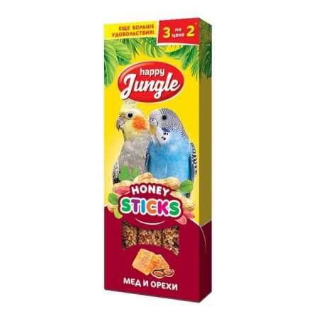 Happy Jungle Палочки 3 шт для птиц мед+орехи, 90 г