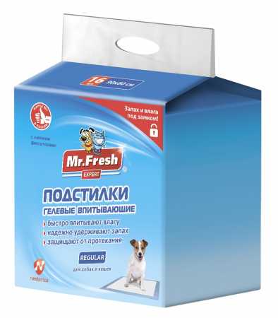 Mr.Fresh Expert Regular Подстилки гелевые впитывающие для собак и кошек, размер 90х60 16 шт