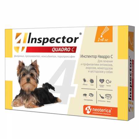 Инспектор Квадро С (Quadro С) капли для собак 1-4 кг 1 пипетка