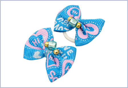 PetLine Бантик (пара) голубой с розовыми сердечками 72-A040