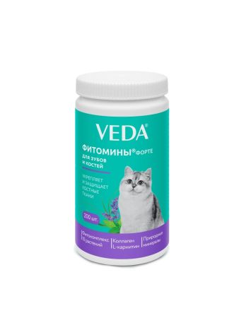 Кормовая добавка VEDA Фитомины Форте для зубов и костей кошкам, 200 таб.