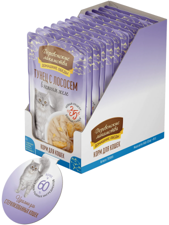 фото Влажный корм для кошек Деревенские лакомства Тунец с лососем в нежном желе, 70 г